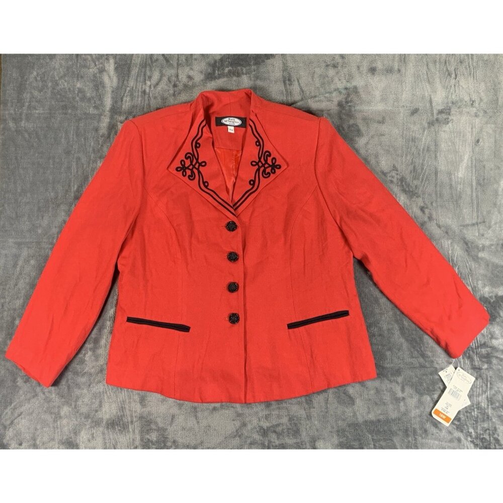 VTG Kate McNaughton Jacket Blazer Red Embroidered Wool Blend Women's Size 16W - Picture 2 of 10